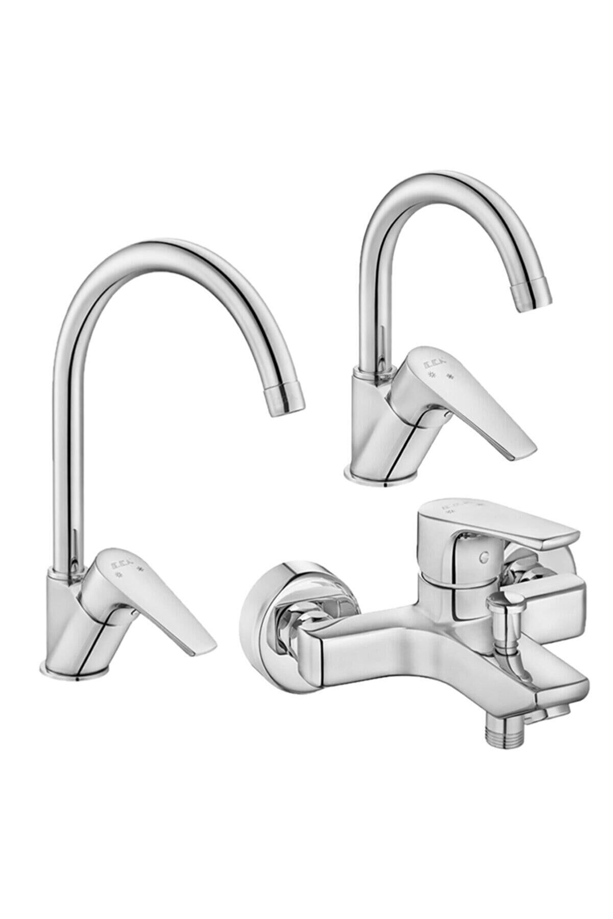 Eca Niobe 3'lü Set 20 Yıl Garantili (kuğu Lavabo Batarya , Banyo Batarya , Mutfak Evye Batarya)