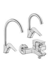 Eca Niobe 3'lü Set 20 Yıl Garantili (kuğu Lavabo Batarya , Banyo Batarya , Mutfak Evye Batarya)