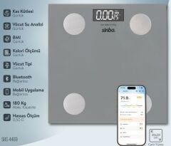 Sinbo SBS-4469 Bluetooth Dijital Yağ Su Kas Vücut Kitle Endeksi Kilo Ölçer Tartı Baskül